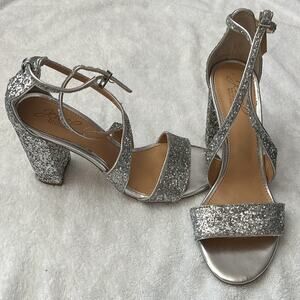 Jewel Badgley Mischka Cook Metallic Glitter Evening Shoe Silver 9M